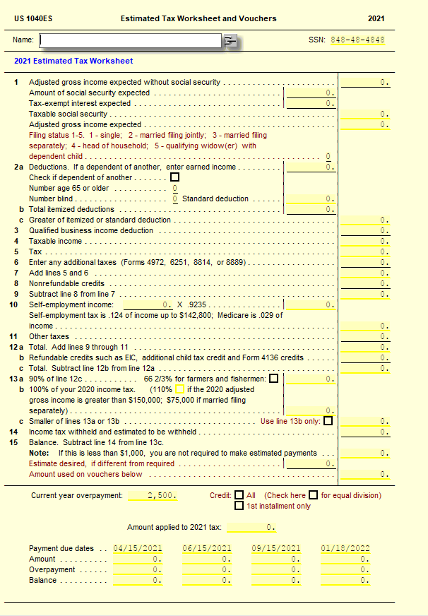 1040ES Estimated Tax Worksheet and Vouchers UltimateTax Solution Center