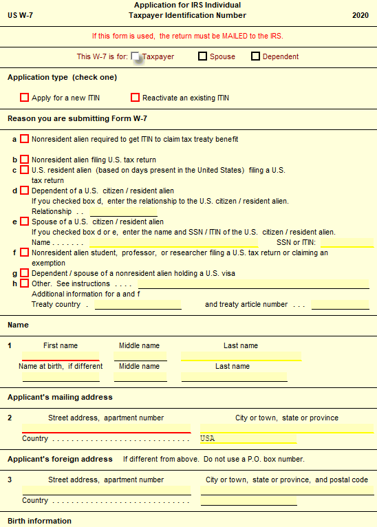 ITIN Individual Taxpayer ID Number