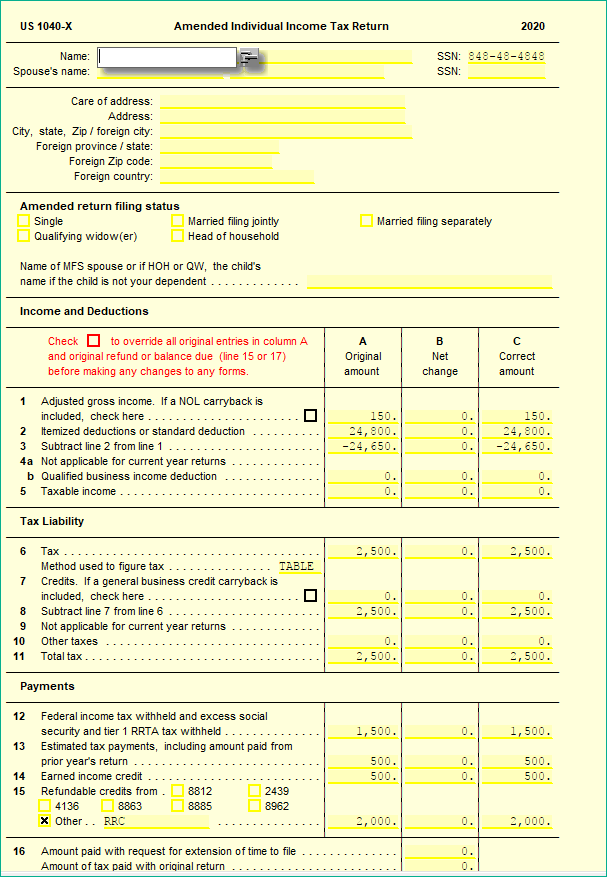 1040x Amended Individual Income Tax Return Ultimatetax Solution Center 7815