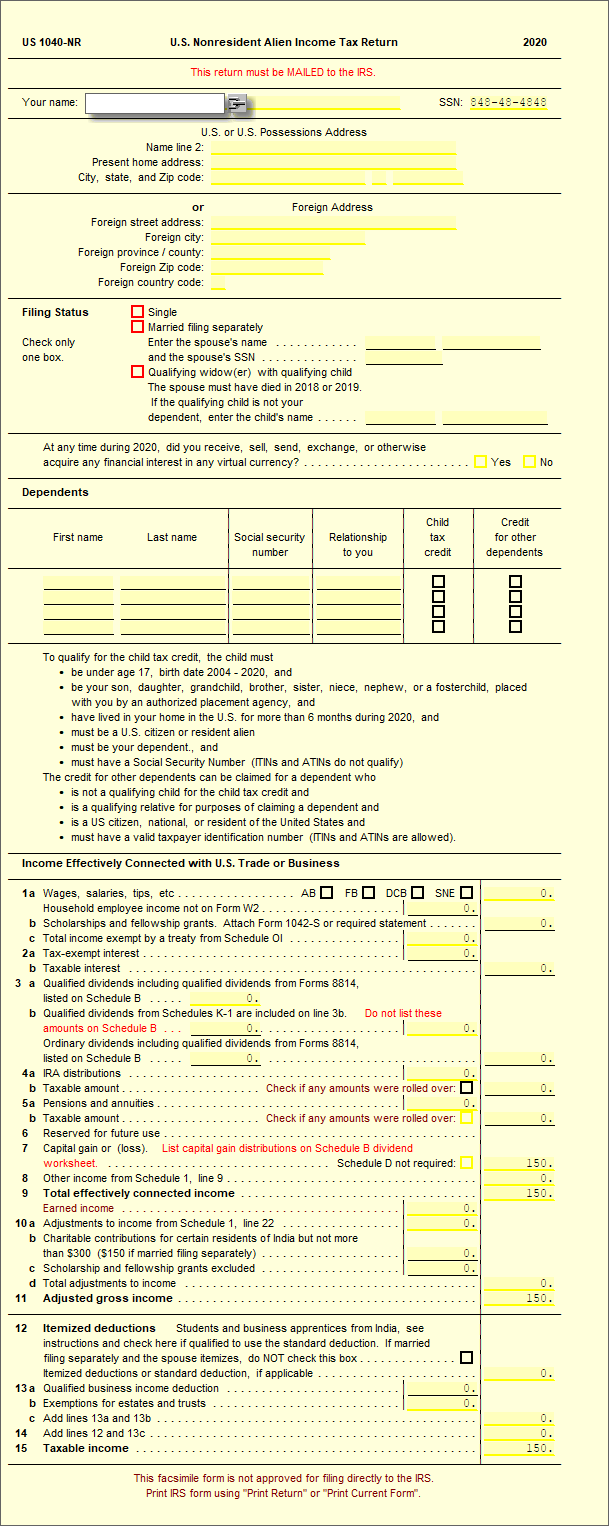 1040nr Us Nonresident Alien Income Tax Return Ultimatetax Solution