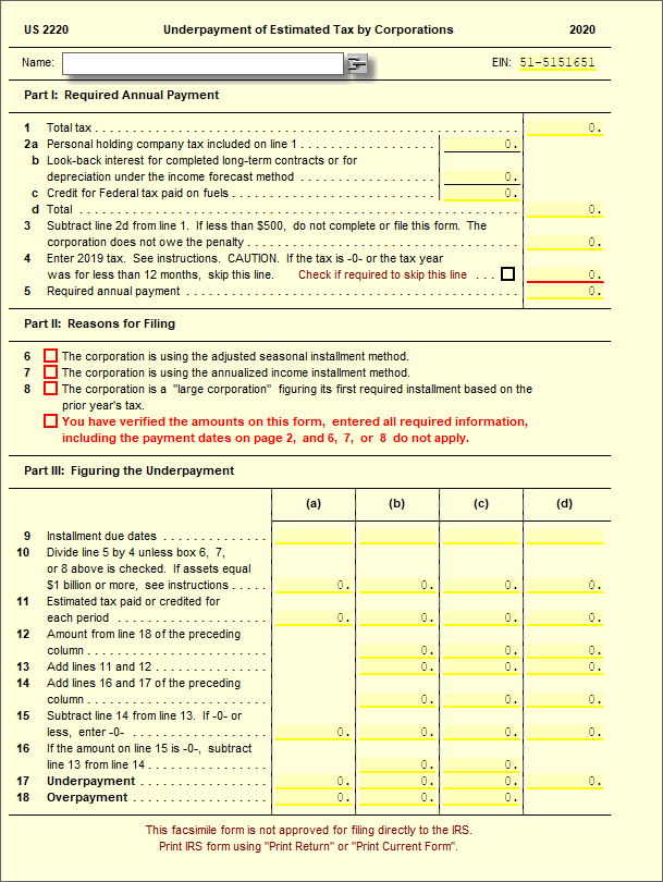 2220 Underpayment Of Estimated Tax By Corporations Ultimatetax Solution Center 0353