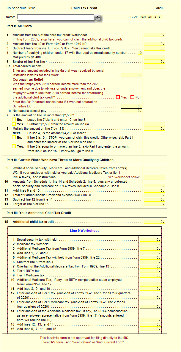 Sch 8812 Additional Child Tax Credit UltimateTax Solution Center